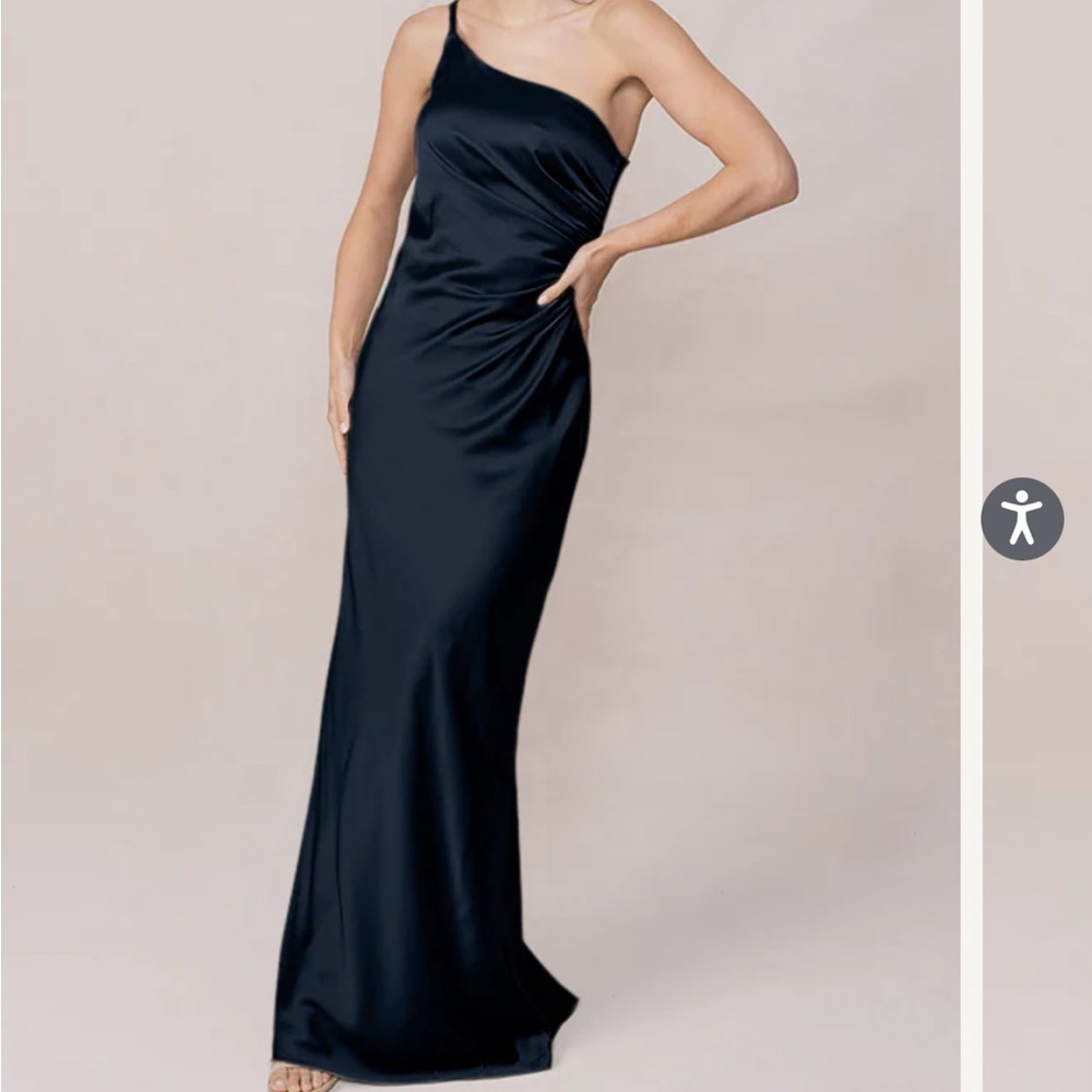Revelry Bridesmaid Dress: Jade, Satin, Navy Blue, 2